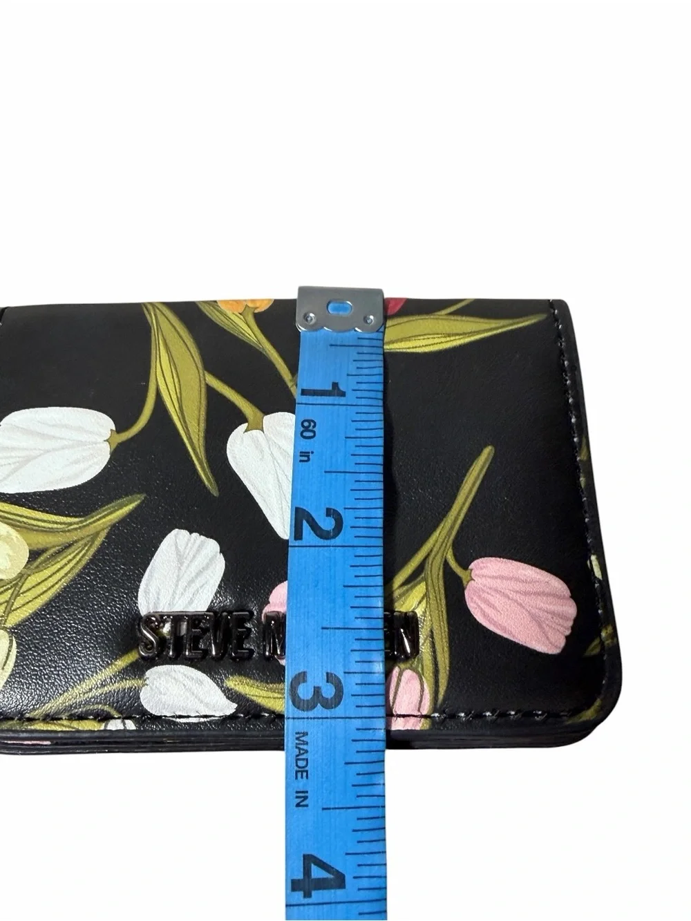 Steve Madden Black Floral Key & Card Holder with Pink and White Tulips
